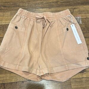Tan Cargo Shorts with Drawstring Waist and Relaxed Fit